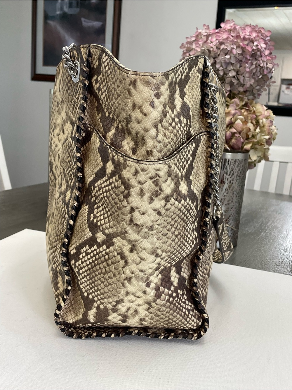 Michael Kors Brown and Cream Snake-Print Tassel Tote - Picture 5 of 8